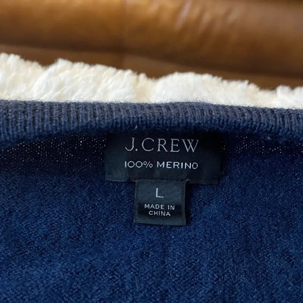 J.CREW sweater large 100% merino wool navy blue v-neck size L